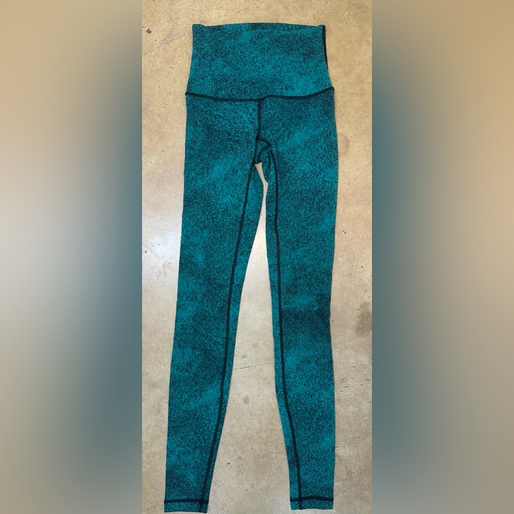 Womens Lululemon Wunder Under Full Length High Waist Leggings Black Green 4
